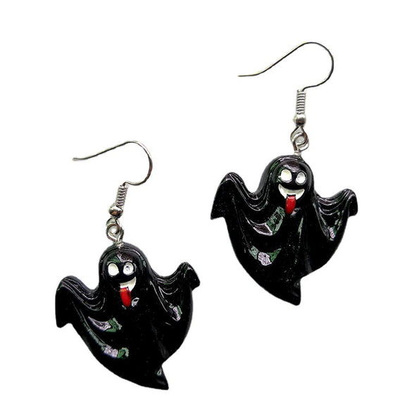 Novelty Resin Halloween Earrings With Pumpkin Skull Ghost And Cat Designs Exaggerated Costume Jewelry Accessories