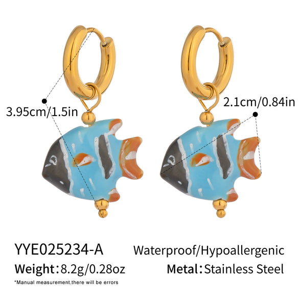 Ocean Colored Ceramic Small Fish Lucky Koi Earrings With Enamel Oil Painting And Electroplating Design