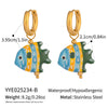 Ocean Colored Ceramic Small Fish Lucky Koi Earrings With Enamel Oil Painting And Electroplating Design