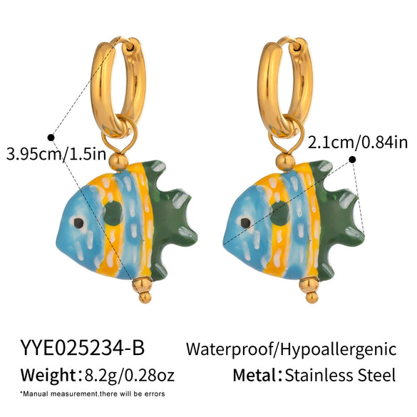 Ocean Colored Ceramic Small Fish Lucky Koi Earrings With Enamel Oil Painting And Electroplating Design