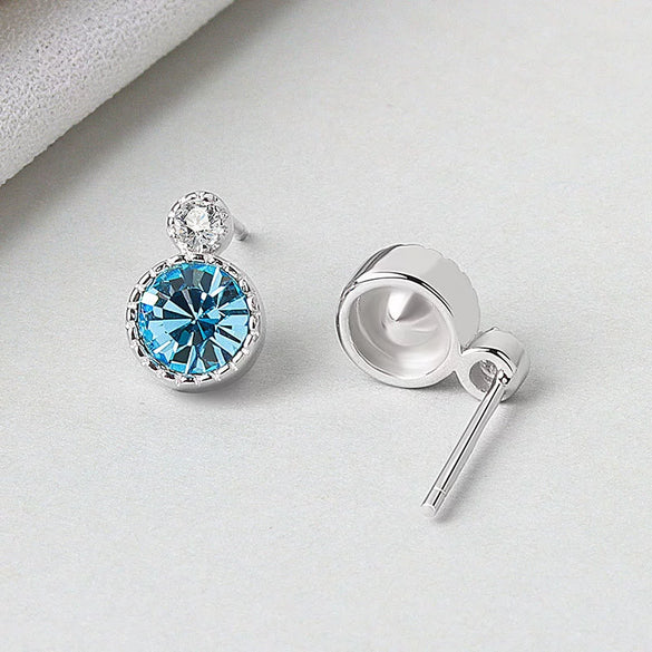 Ocean Heart S925 Sterling Silver Earrings With Austrian Crystal Geometric Retro Fashion Earrings For Women
