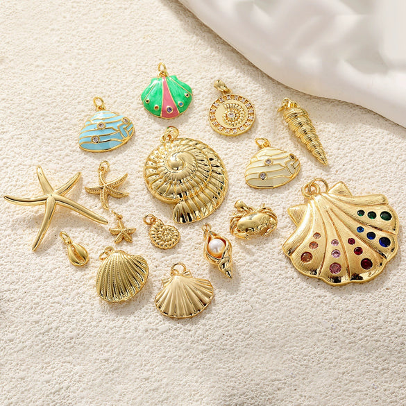 Ocean Shell Starfish Conch Copper Gold Plated Jewelry Accessories Pendant Bracelet Necklace Earrings