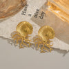 Ocean Style Shell Coral Octopus Exaggerated Earrings Jewelry In Titanium Steel With Electroplating For Women