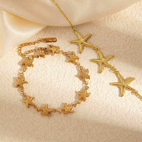 Ocean Style Stainless Steel Fake Starfish And Shell Convergence Bracelet With Electroplating For Women