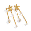 Ocean Style Starfish And Conch Natural Freshwater Pearl Tassel Earrings In Stainless Steel With Electroplating Women's Seaside Accessories