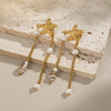 Ocean Style Starfish And Conch Natural Freshwater Pearl Tassel Earrings In Stainless Steel With Electroplating Women's Seaside Accessories