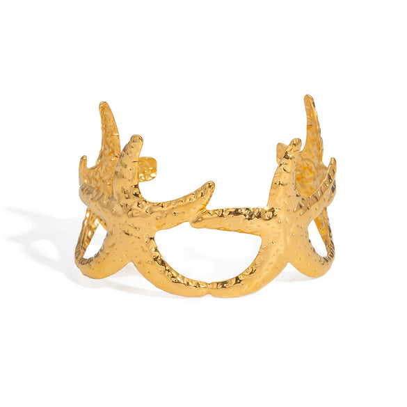 Ocean Style Starfish Open Bracelet Stainless Steel Jewelry Pvd Furnace Vacuum Real Gold Plated