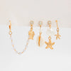 Ocean Style Starfish Scallop Shell Turtle Imitation Pearl Ear Clip Set And Chain Tassel Earrings With Geometric Pattern And Electroplating