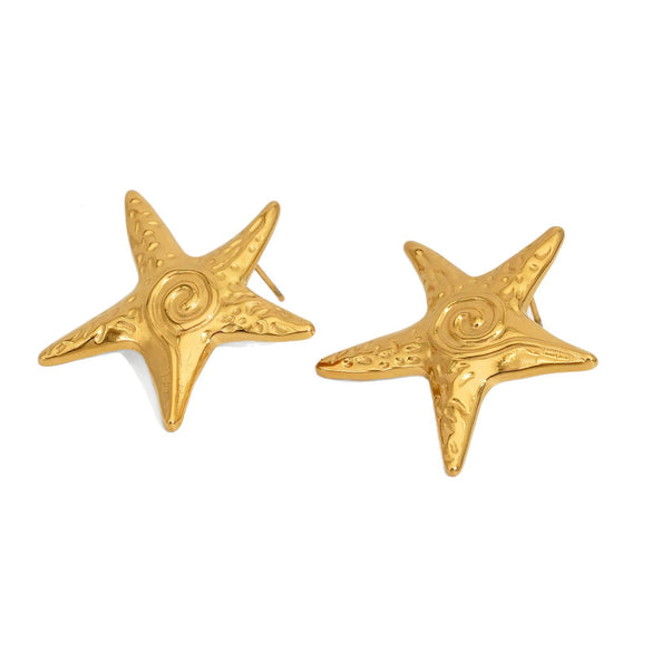Ocean Style Starfish Stainless Steel Earrings For Women With Electroplating Animal Pattern And Casual Style