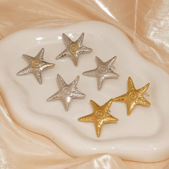 Ocean Style Starfish Stainless Steel Earrings For Women With Electroplating Animal Pattern And Casual Style