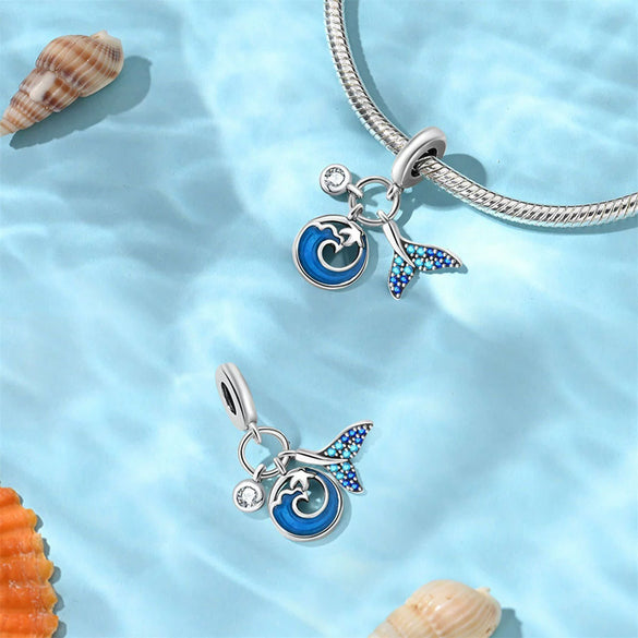 Ocean Wind Seahorse Whale Pendant Beads Diy Silver Plated Bracelet With Dripping Oil Treatment