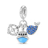 Ocean Wind Seahorse Whale Pendant Beads Diy Silver Plated Bracelet With Dripping Oil Treatment