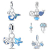 Ocean Wind Seahorse Whale Pendant Beads Diy Silver Plated Bracelet With Dripping Oil Treatment