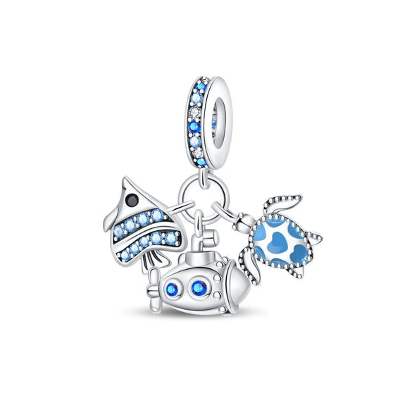 Ocean Wind Seahorse Whale Pendant Beads Diy Silver Plated Bracelet With Dripping Oil Treatment