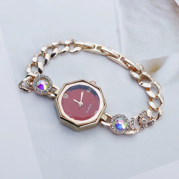 Octagonal Diamond Women's Alloy Bracelet Watch Fashionable Quartz Watch