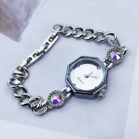 Octagonal Diamond Women's Alloy Bracelet Watch Fashionable Quartz Watch