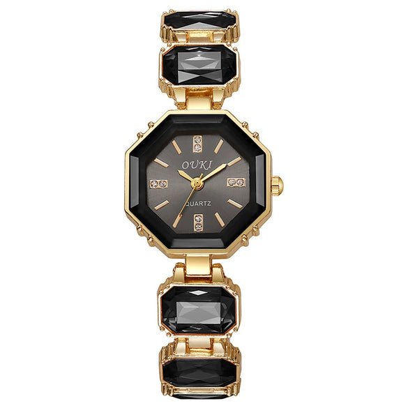 Octagonal Round Casual Women's Alloy Bracelet Watch With Rose Gold Buckle