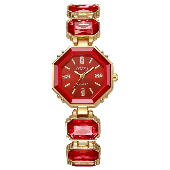 Octagonal Round Casual Women's Alloy Bracelet Watch With Rose Gold Buckle