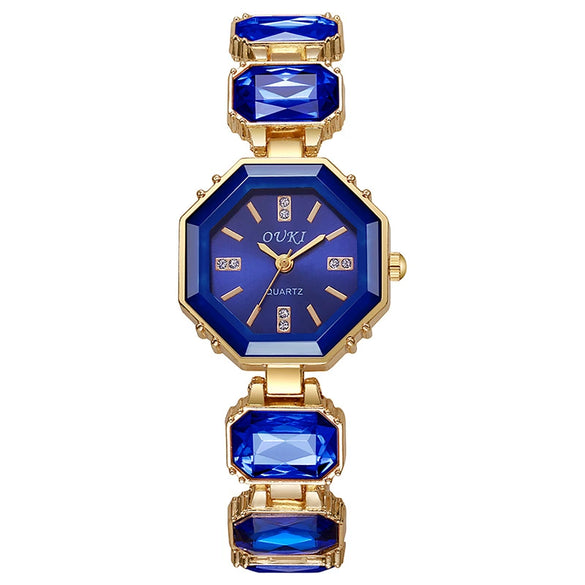 Octagonal Round Casual Women's Alloy Bracelet Watch With Rose Gold Buckle