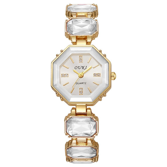 Octagonal Round Casual Women's Alloy Bracelet Watch With Rose Gold Buckle