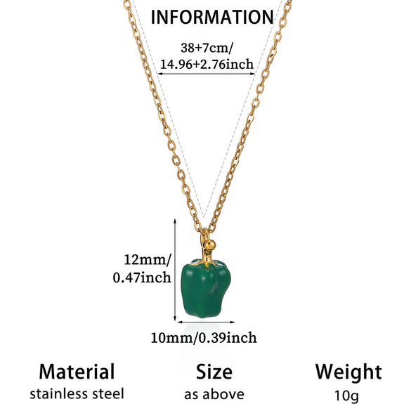 Oil Drip Fruit And Leaf Pendant Necklace In Stainless Steel With Cherry Strawberry And Chili Motifs Oshaped Chain Unisex Jewelry