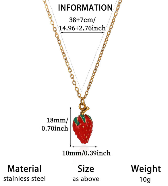 Oil Drip Fruit And Leaf Pendant Necklace In Stainless Steel With Cherry Strawberry And Chili Motifs Oshaped Chain Unisex Jewelry