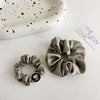 Olive Green Cloth Knitted Large Scrunchie Hair Ring With Black Flower Detail Elegant Sweet Cool All Match Headwear