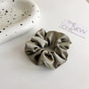 Olive Green Cloth Knitted Large Scrunchie Hair Ring With Black Flower Detail Elegant Sweet Cool All Match Headwear