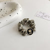 Olive Green Cloth Knitted Large Scrunchie Hair Ring With Black Flower Detail Elegant Sweet Cool All Match Headwear