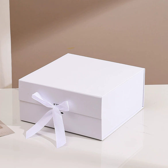 One Piece Folding White Cardboard Gift Box With Flip Top And Ribbon Closure For Valentine's Day Packaging Wholesale