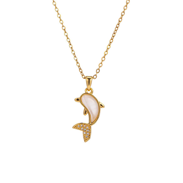 Opal Dolphin Titanium Steel Necklace With Mixed Gem Inlay Animal Zodiac Style