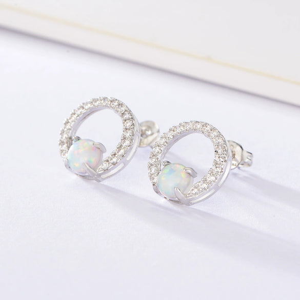 Opal Earrings Copper Geometric Style Electroplating For Women