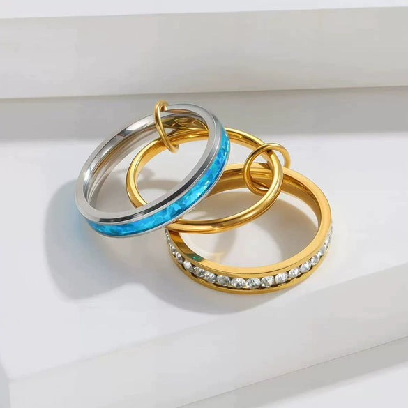 Opal Multilayer Winding Stacking Ring Titanium Steel Geometric Style Electroplated Unisex