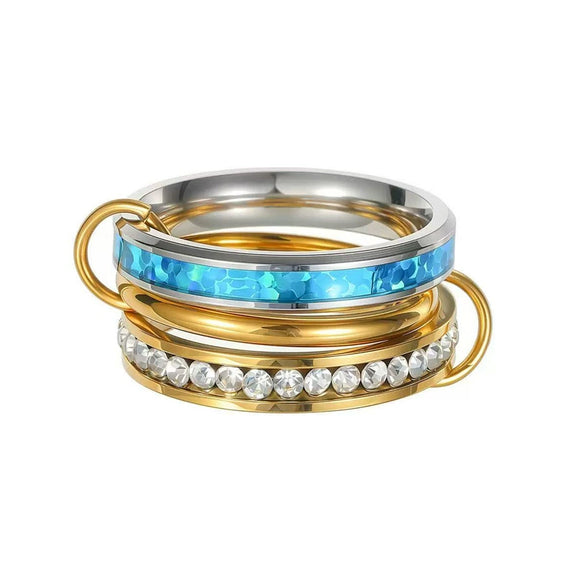 Opal Multilayer Winding Stacking Ring Titanium Steel Geometric Style Electroplated Unisex