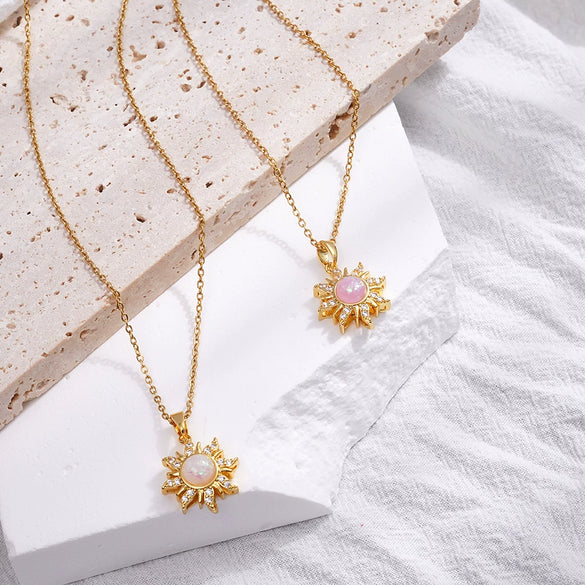 Opal Necklace Copper Mixed Gem Inlay Micropaved Zirconia Light Luxury Geometric Electroplated Ochain Women's Accessories