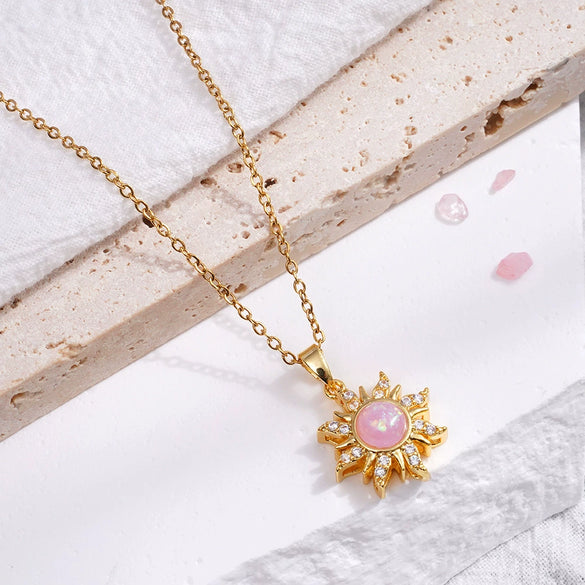 Opal Necklace Copper Mixed Gem Inlay Micropaved Zirconia Light Luxury Geometric Electroplated Ochain Women's Accessories