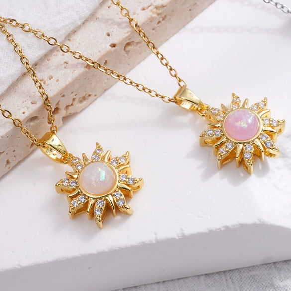 Opal Necklace Copper Mixed Gem Inlay Micropaved Zirconia Light Luxury Geometric Electroplated Ochain Women's Accessories