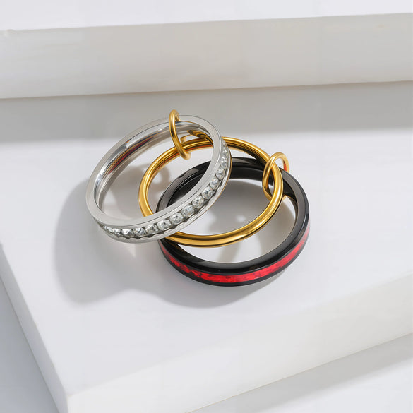 Opal Rings Stacking Style Geometric Titanium Steel Electroplated