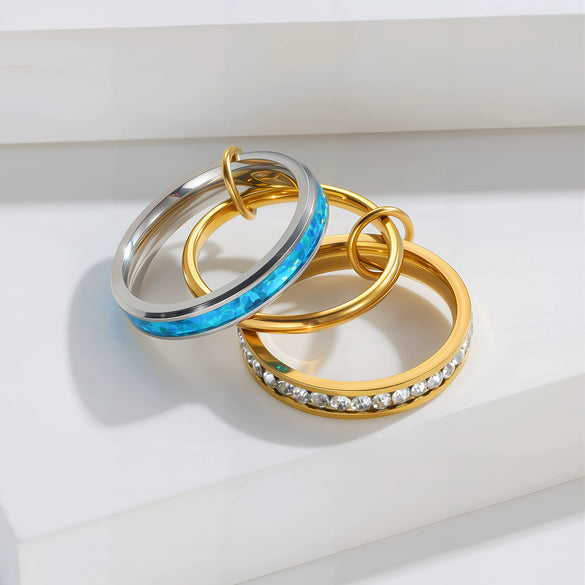 Opal Rings Stacking Style Geometric Titanium Steel Electroplated