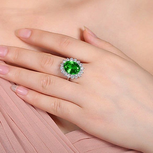 Open Adjustable Copper Ring With Emerald Color Zircon Inlay Geometric Electroplated Wedding Ring For Women