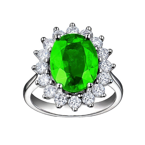 Open Adjustable Copper Ring With Emerald Color Zircon Inlay Geometric Electroplated Wedding Ring For Women