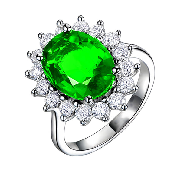 Open Adjustable Copper Ring With Emerald Color Zircon Inlay Geometric Electroplated Wedding Ring For Women