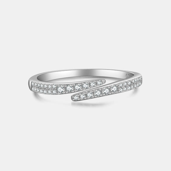 Open Adjustable S925 Sterling Silver Ring Fashionable Style Simple And Versatile With Row Diamonds Electroplated For Women And Unisex