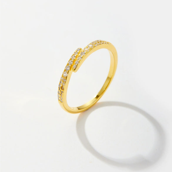 Open Adjustable S925 Sterling Silver Ring Fashionable Style Simple And Versatile With Row Diamonds Electroplated For Women And Unisex