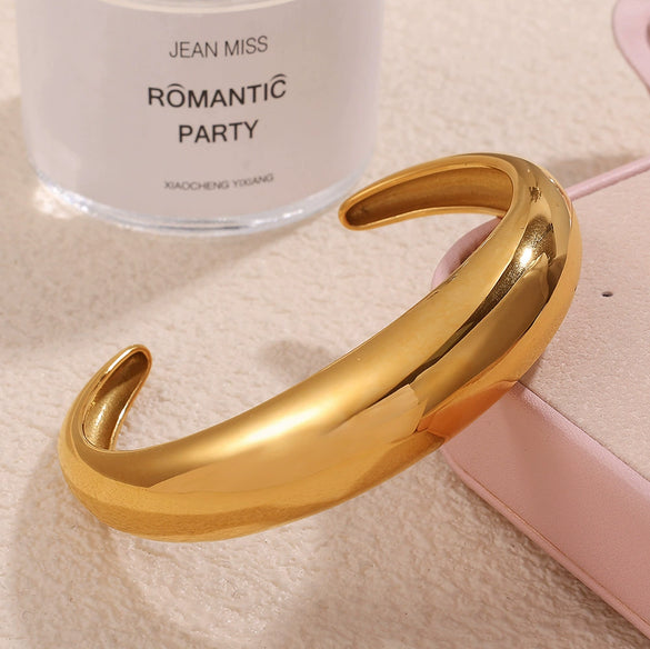 Open Cshaped 316L Stainless Steel Bracelet Plated With Gold Simple Geometric Style For Women