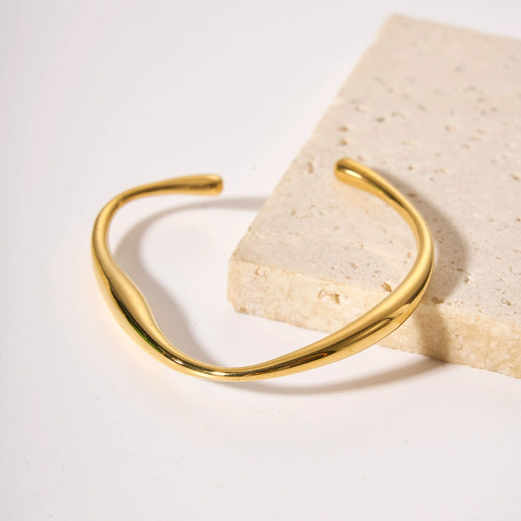 Open Gold Stainless Steel Bracelet With Geometric Design Electroplated For Women