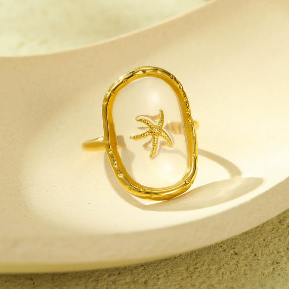Open Ring Stainless Steel Ocean Series Scallop Starfish Adjustable Hand Jewelry Electroplated