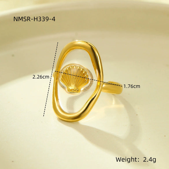 Open Ring Stainless Steel Ocean Series Scallop Starfish Adjustable Hand Jewelry Electroplated