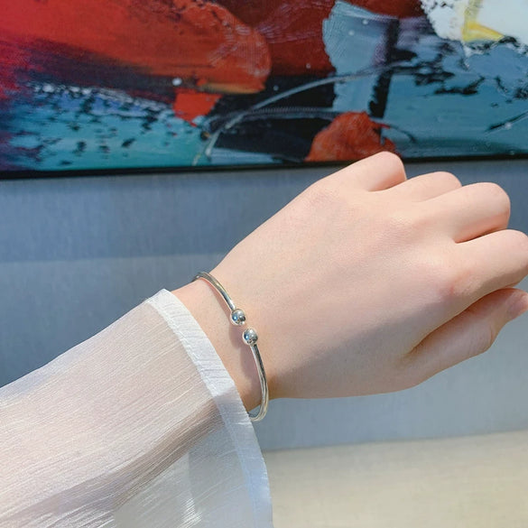 Open Round Bead Copper Bracelet For Women With Electroplated Finish Simple Fashion Geometric Thin Circle Hand Jewelry