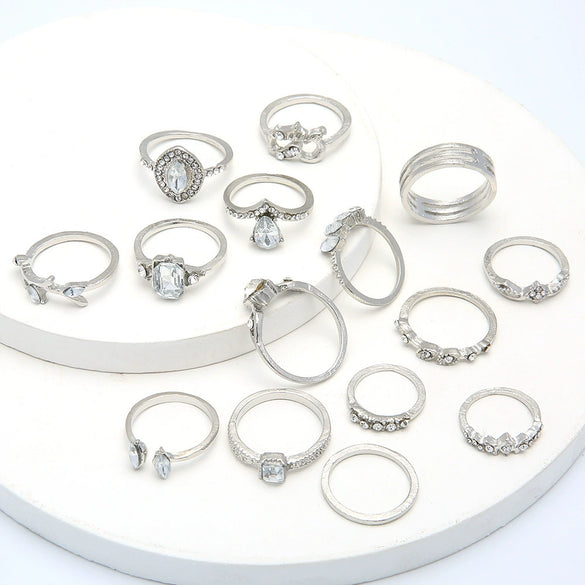 Open Water Drop Joint Ring Cut Out Heart Ring Jewelry Set Alloy Electroplated Drop Shape